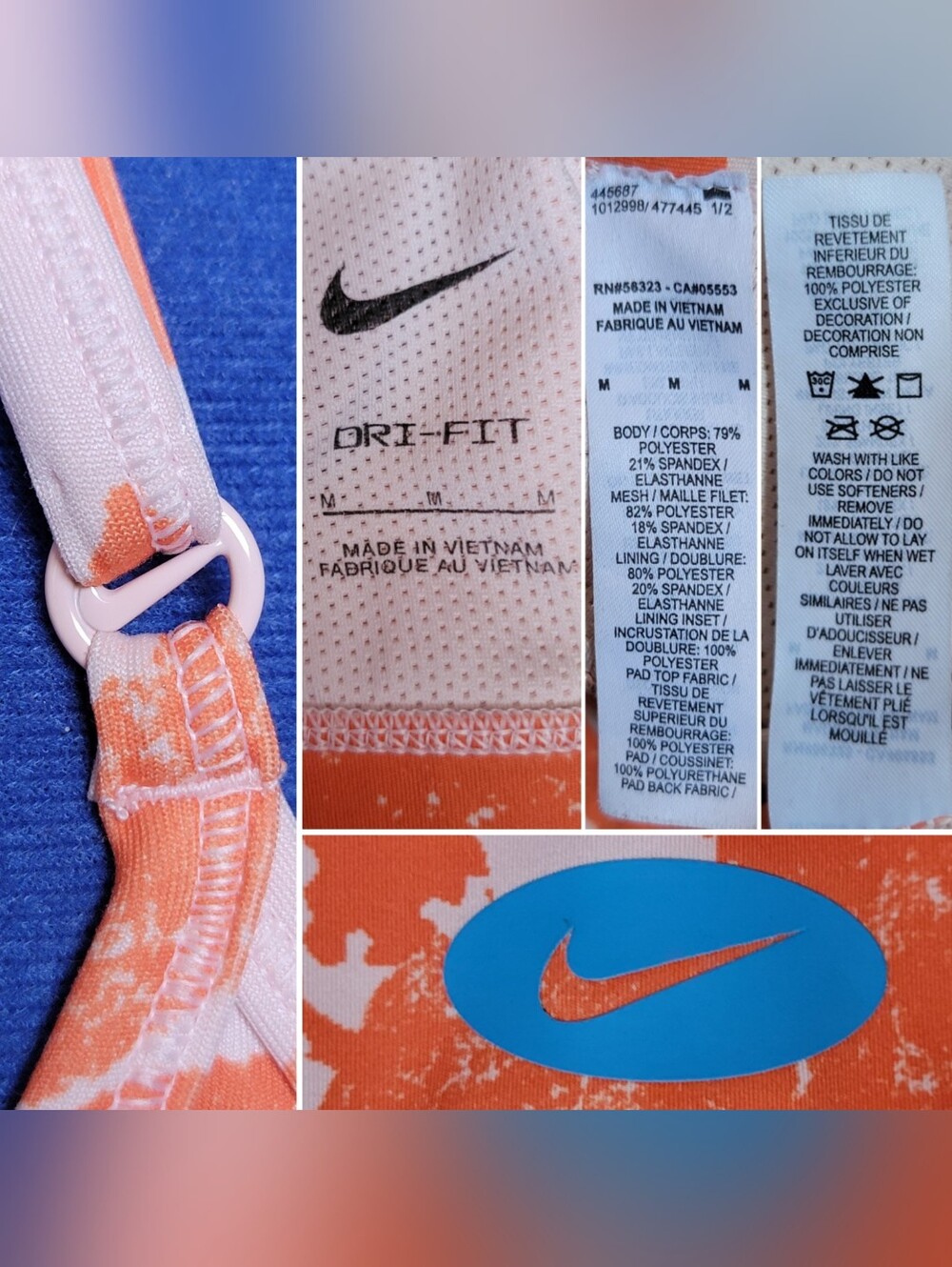 Nike One Luxe Icon Indy Clash Dri-Fit Light Impact Orange White Sport Bra, US M - Picture 16 of 16